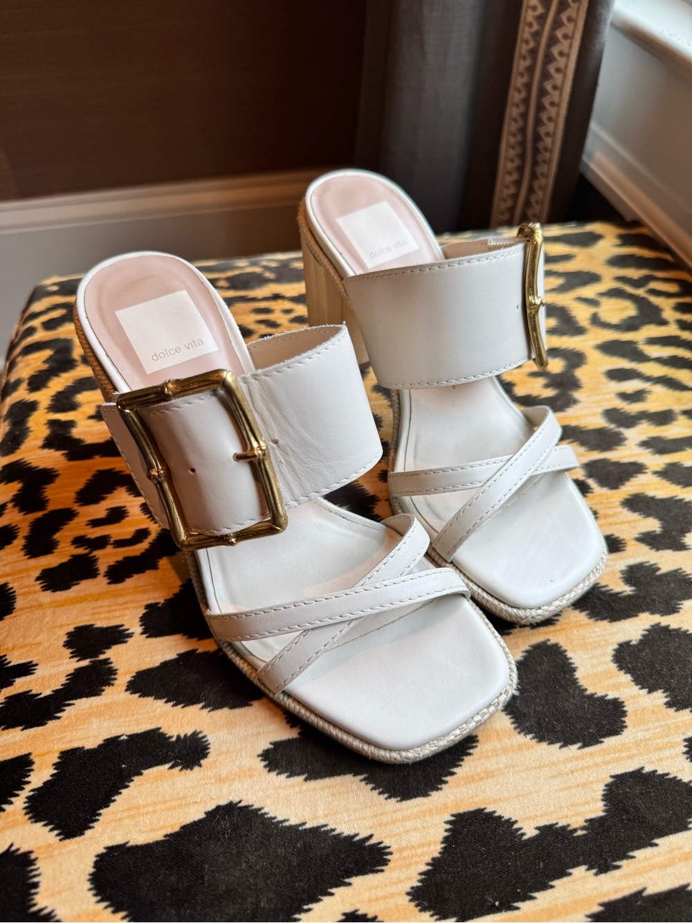 Dolce Vita White Leather Buckle Slip-On Heeled Mules